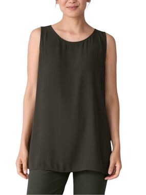 Eileen Fisher silk scoop neck long hi-lo hem blouse size XS excellent condition